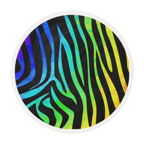 Zebra Black and Rainbow Print Edible Frosting Rounds