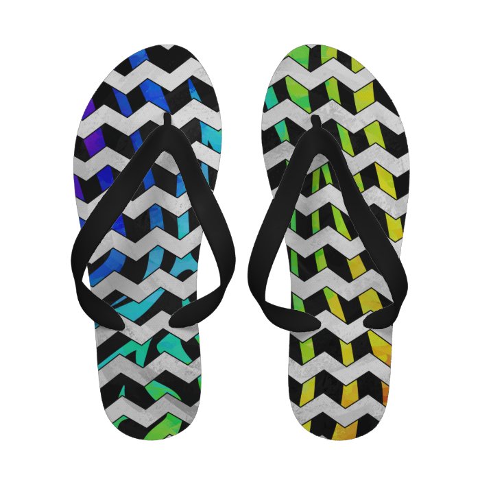 Zebra Black and Rainbow Print Flip Flops