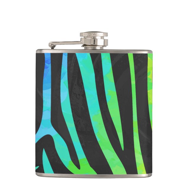 Zebra Black and Rainbow Print Hip Flask (Front)