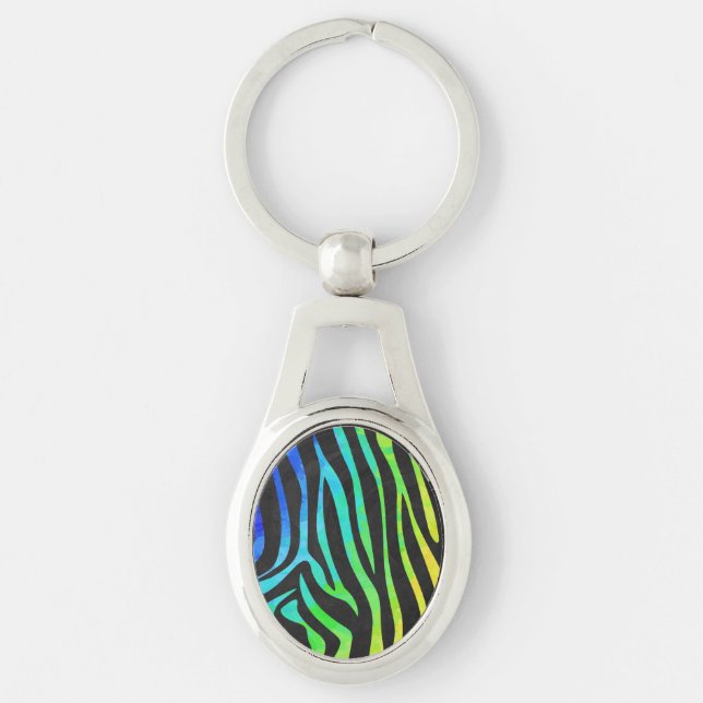 Zebra Black and Rainbow Print Keychain (Front)