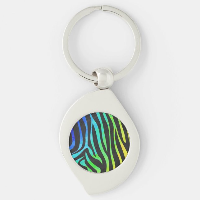 Zebra Black and Rainbow Print Keychain (Front)