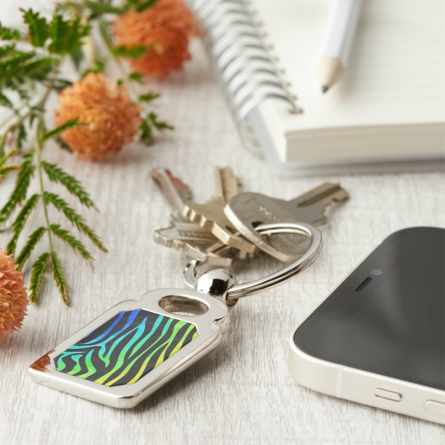 Zebra Black and Rainbow Print Keychain (Side)
