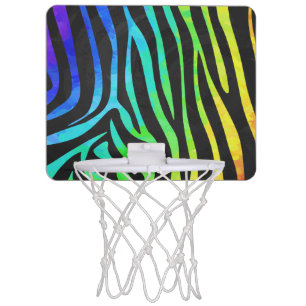 Zebra Black and Rainbow Print Mini Basketball Hoop