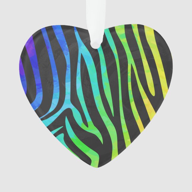 Zebra Black and Rainbow Print Ornament (Front)