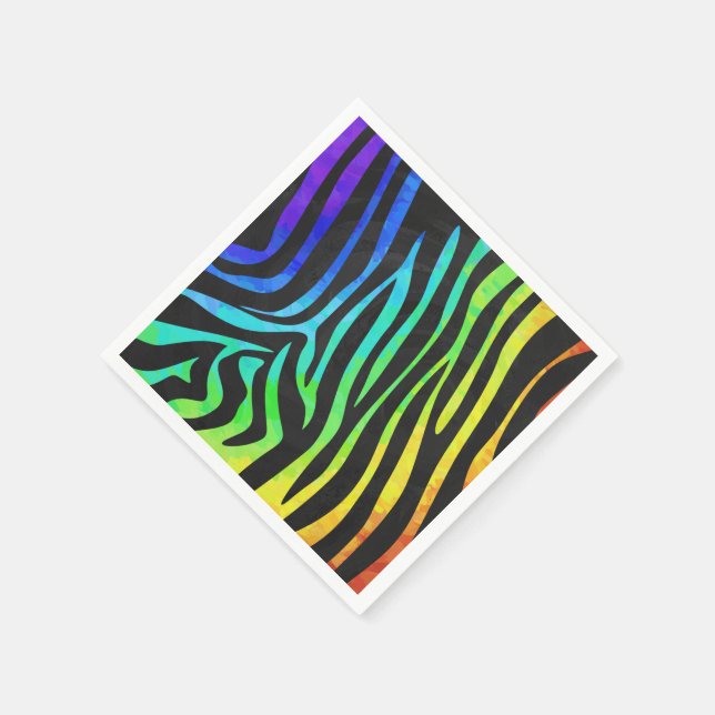 Zebra Black and Rainbow Print Paper Napkins (Corner)