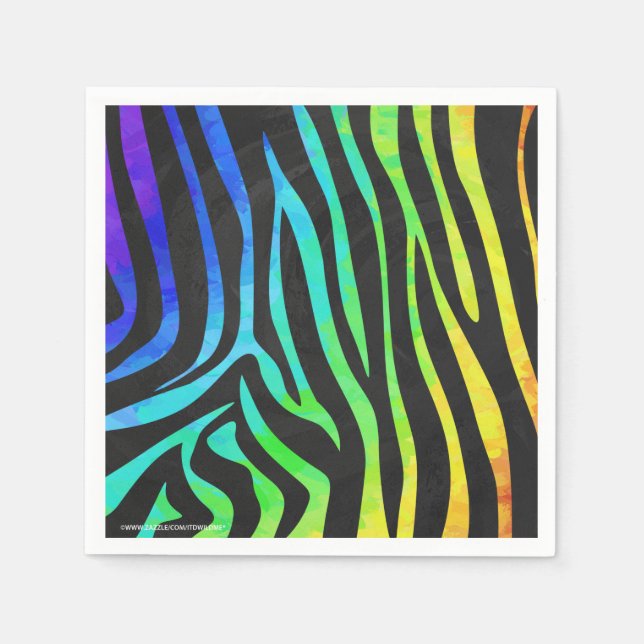 Zebra Black and Rainbow Print Paper Napkins (Front)