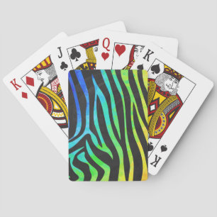 Zebra Black and Rainbow Print Poker Cards