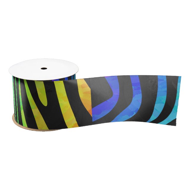 Zebra Black and Rainbow Print Satin Ribbon (Spool)