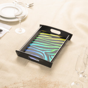Zebra Black and Rainbow Print Serving Tray