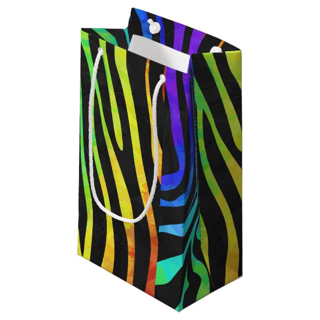Zebra Black and Rainbow Print Small Gift Bag (Front Angled)