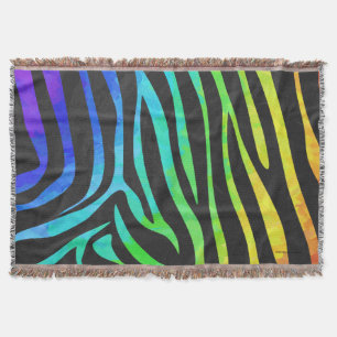 Zebra Black and Rainbow Print Throw Blanket