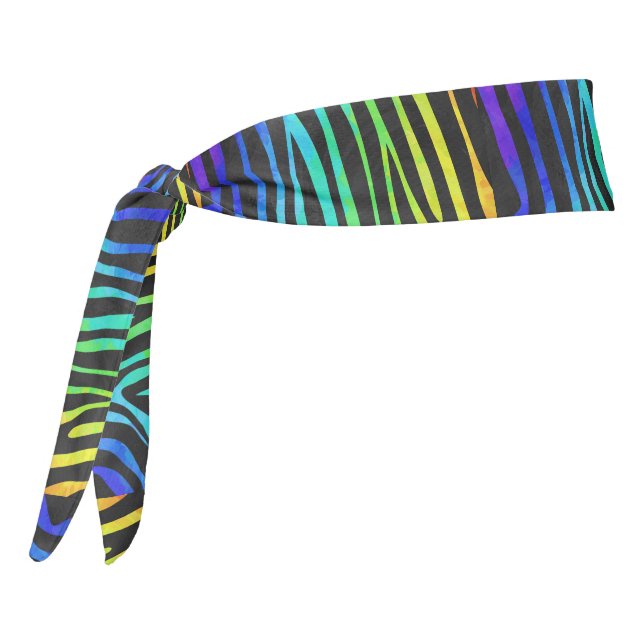 Zebra Black and Rainbow Print Tie Headband (Rotate 270)