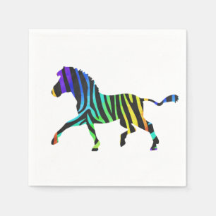 Zebra Black and Rainbow Silhouette Paper Napkins