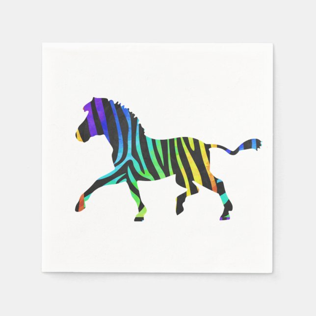 Zebra Black and Rainbow Silhouette Paper Napkins (Front)