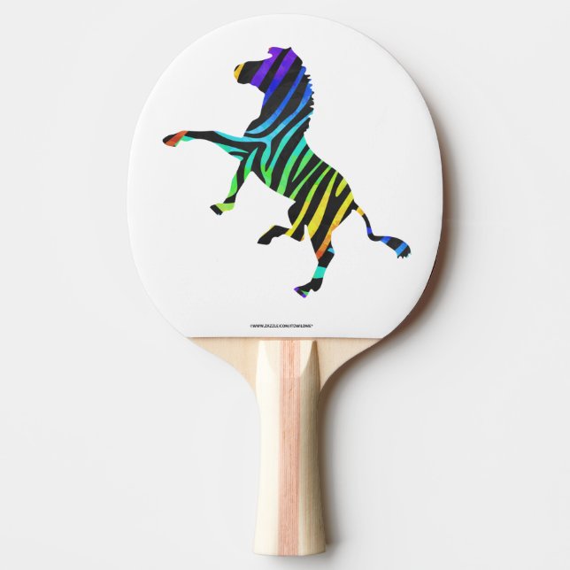 Zebra Black and Rainbow Silhouette Ping-Pong Paddle (Front)