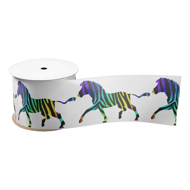 Zebra Black and Rainbow Silhouette Satin Ribbon (Spool)