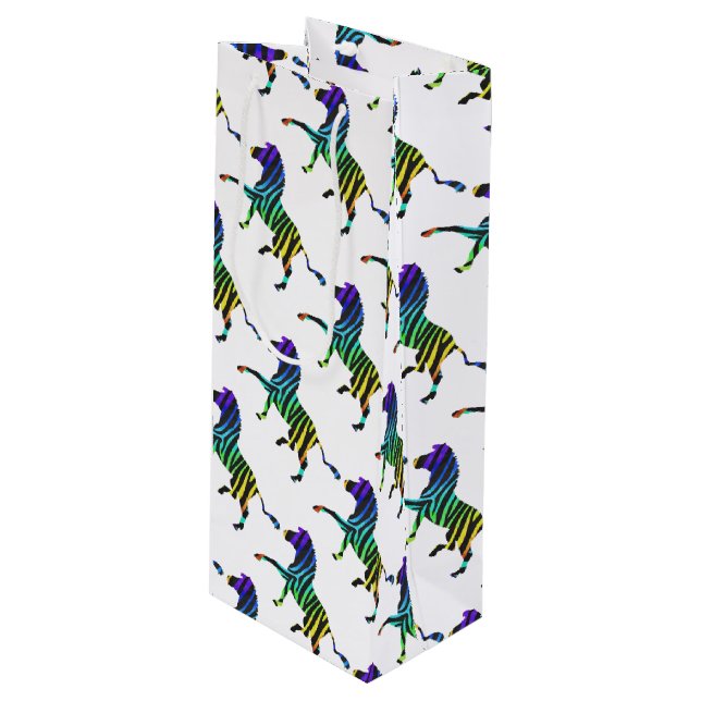 Zebra Black and Rainbow Silhouette Wine Gift Bag (Front Angled)