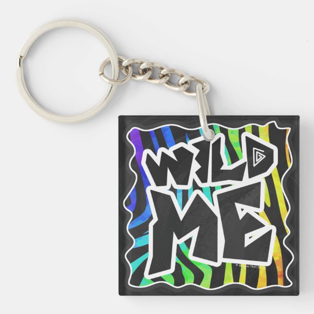 Zebra Black and Rainbow Wild Me Keychain (Front)