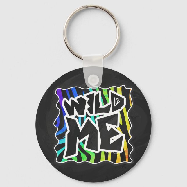 Zebra Black and Rainbow Wild Me Keychain (Front)