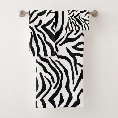 Zebra Black And White Hide Fur Pattern  Bath Towel Set