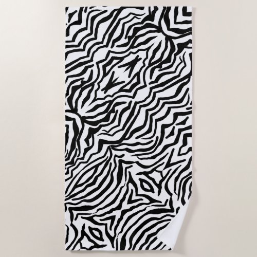 Zebra Black And White Hide Fur Pattern Beach Towel
