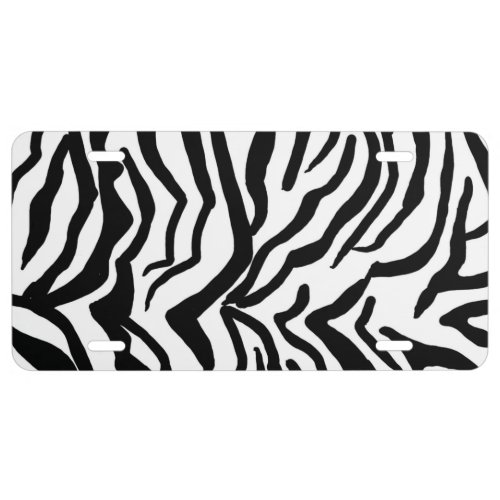 Zebra Black And White Hide Fur Pattern License Plate