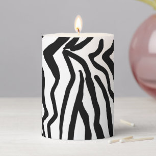 Zebra Black And White Hide Fur Pattern Pillar Candle