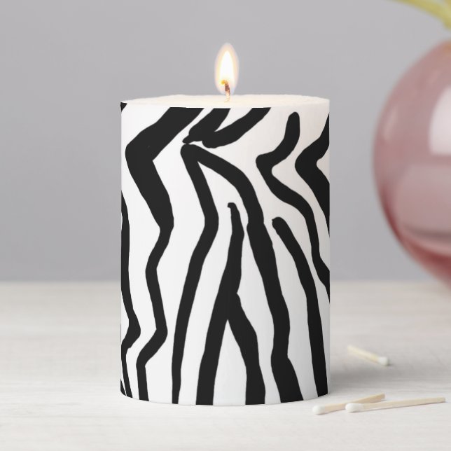 Zebra Black And White Hide Fur Pattern Pillar Candle (In Situ)