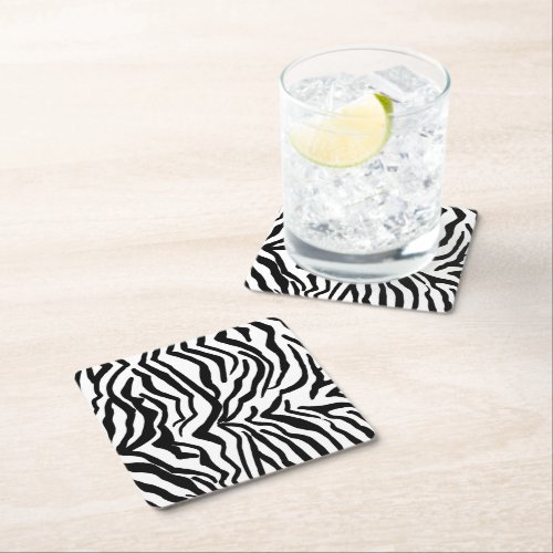 Zebra Black And White Hide Fur Pattern Square Paper Coaster