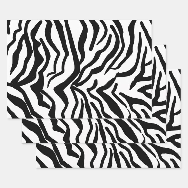 Zebra Black And White Hide Fur Pattern  Wrapping Paper Sheets (Set)