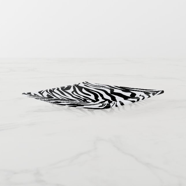 Zebra Black and White Pattern Trinket Tray (Angled)