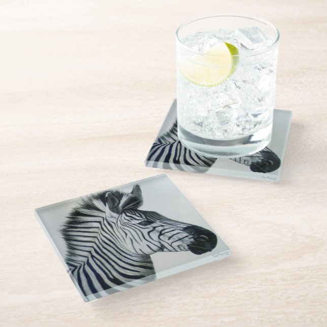 Zebra Black and White Portrait Glass Coaster (Angled)