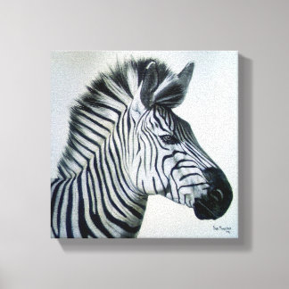 Zebra Black and White Portrait Small Canvas Print