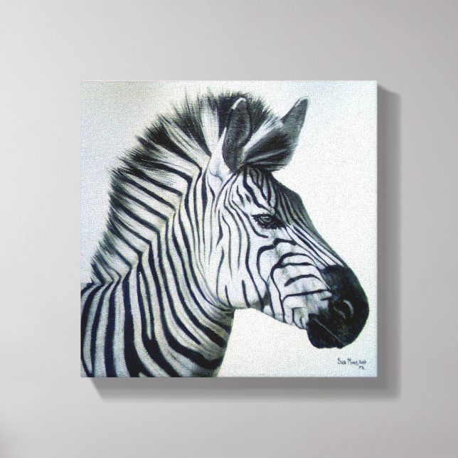 Zebra Black and White Portrait Small Canvas Print (Front)