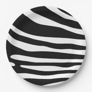 Zebra black and white print paper plates