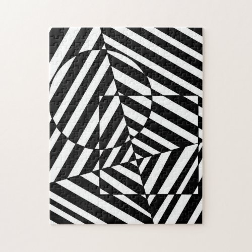Zebra Black and White Square and Circle Pattern Jigsaw Puzzle