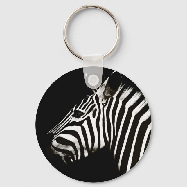 Zebra Black and White Stripes Animal Keychain (Front)