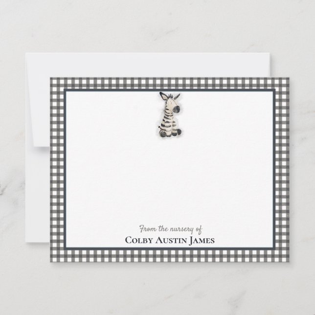 Zebra Black Baby Shower Thank You Note Card (Front)