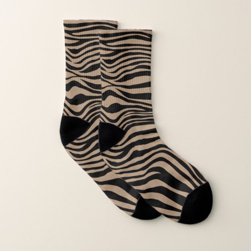 Zebra black brown safari jungle print pattern chic socks