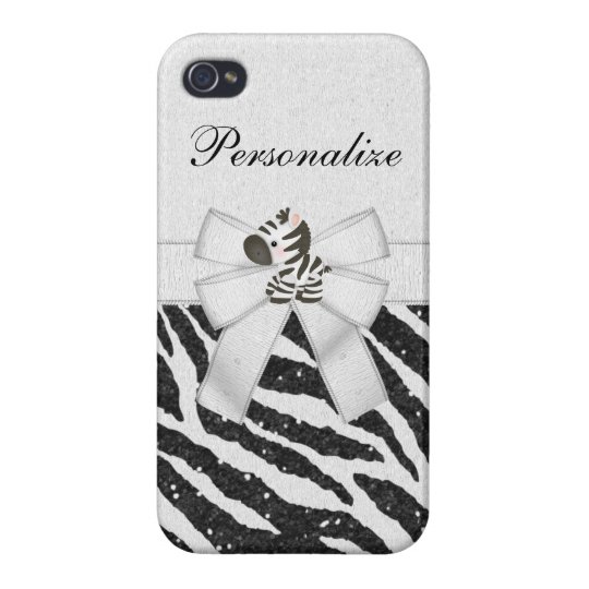 Zebra, Black Faux Glitter & Printed Ribbons iPhone 4/4S Cases