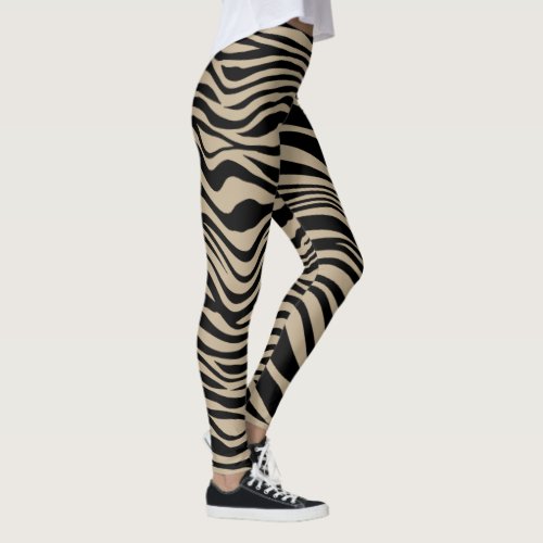 Zebra black khaki animal print pattern safari leggings