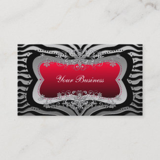 Zebra Black Red Silver Elegant Business Business Card