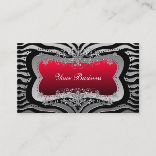 Zebra Black Red Silver Elegant Business Business Card
