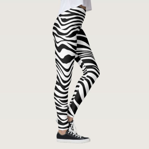 Zebra black white animal print stripes pattern   leggings