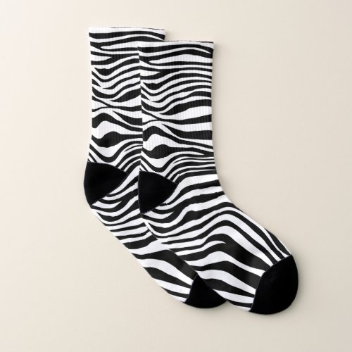 Zebra black white animal print stripes pattern  socks