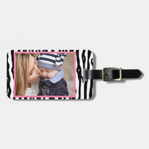 Zebra Black White Stripes Animal Print Pink Photo Luggage Tag