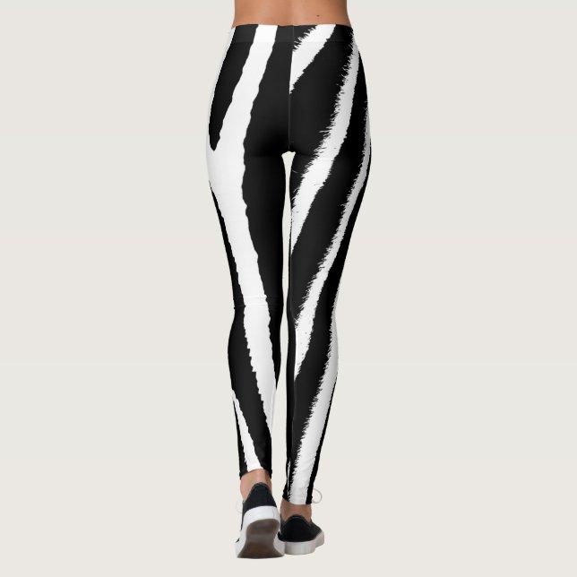 Zebra Black & White Vertical Pattern Leggings (Back)