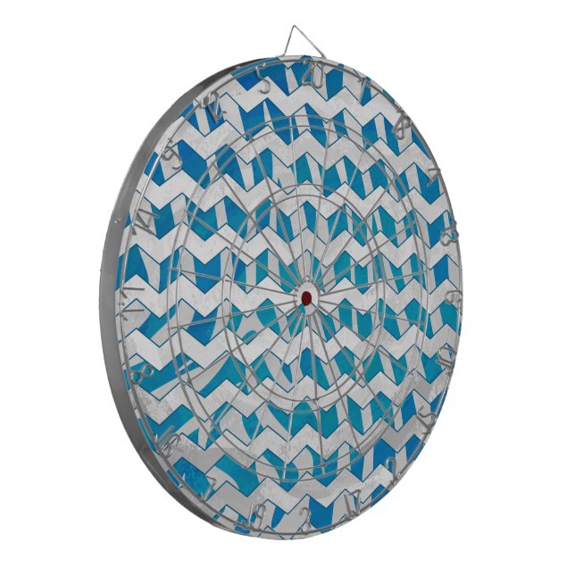 Zebra Blue and White Chevron Dartboard With Darts (Front Left)