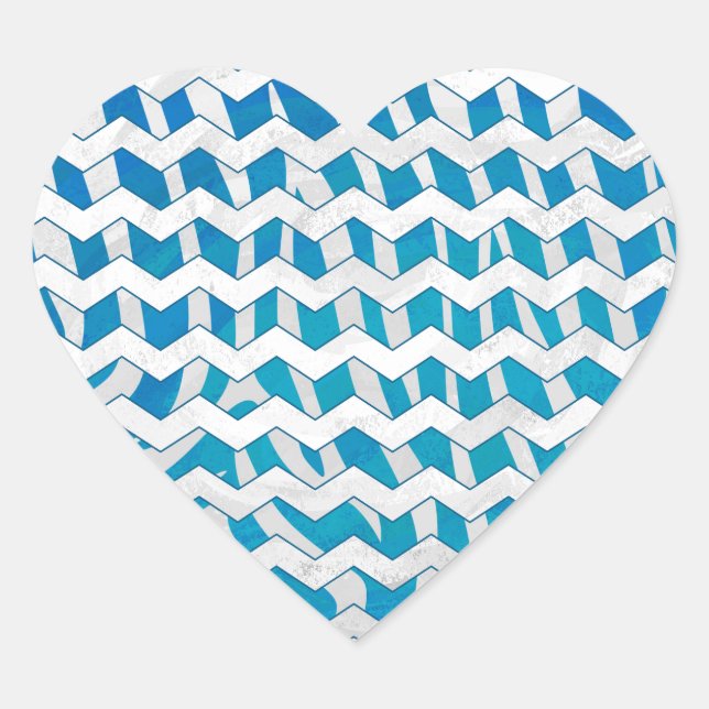 Zebra Blue and White Chevron Heart Sticker (Front)