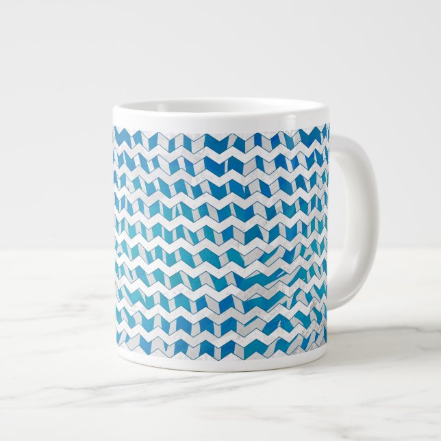Zebra Blue and White Chevron Large Coffee Mug (Front Right)